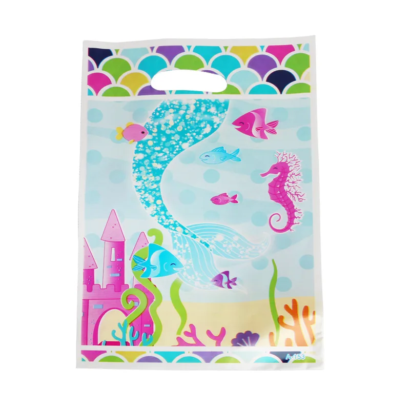 Mermaid 10 шт./лот Подарочная сумка для пожарной машины для вечеринки в честь Дня рождения ребенка, пластиковая сумка для украшения детских конфет - Цвет: Mermaid