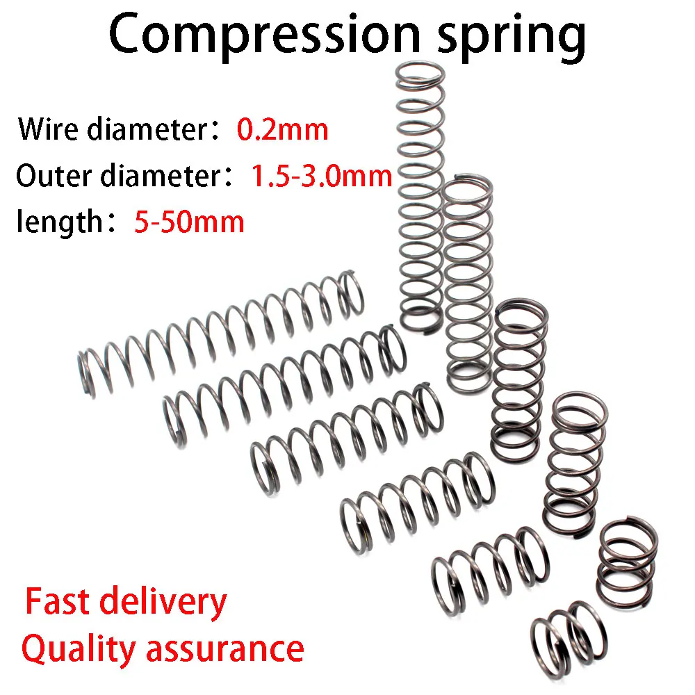 

Spiral Spring， Compression Spring, High Quality Spring Steel, Wire Diameter 0.2mm, Outside Diameter 1.5-3.0mm, Length 5mm-50mm
