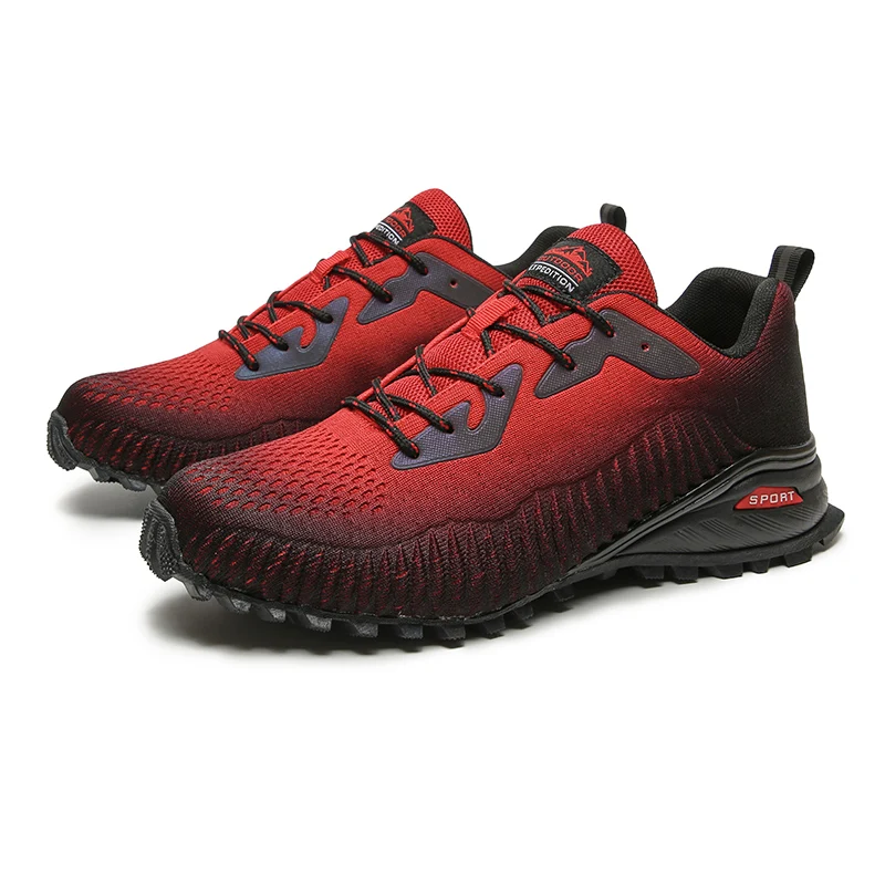 Red Black Road Jogging Shoes For Men Mesh Breathable Slip-On Male Trail Running Sneakers Outdoor Travel Tennis Shoes Size 40-50