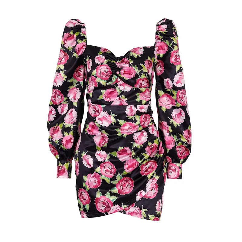 

French new printing hubble-bubble sleeve dress sexy female sell like hot cakes