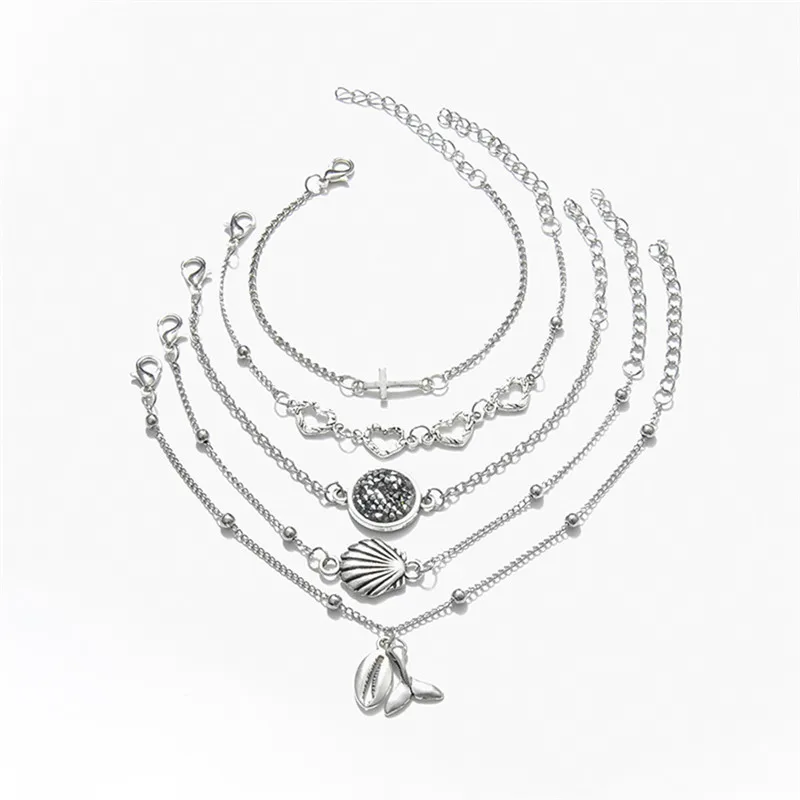 5 шт./компл. сердце цепи браслеты в виде ракушки Набор браслетов с подвесками