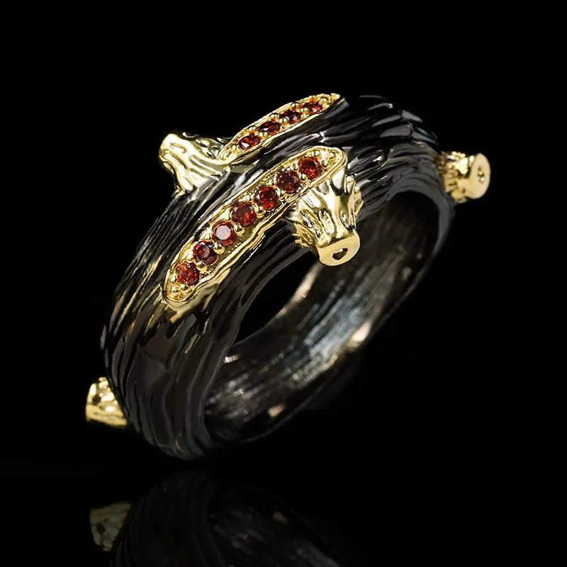 

Designer original new trend wild lady olive branch irregular two-tone ring to attend the cocktail party silver jewelry