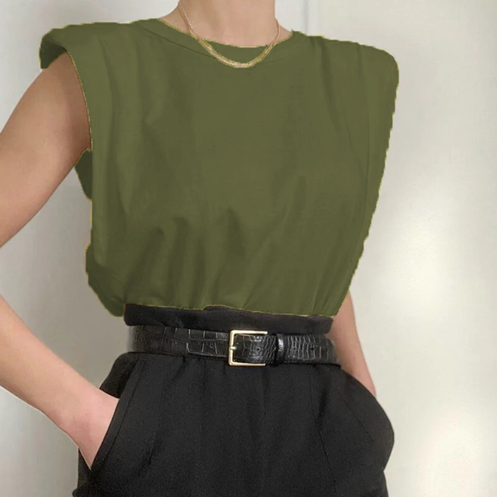 

Missme Woman Tshirt O Neck Sleeveless Solid Color T Shirt Casual Shirt Plus Size Streetwear S-4XL