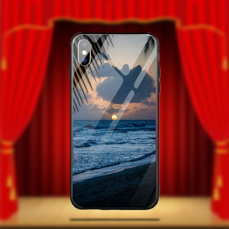 Wonderful Sunset Beach For iPhone 8 7 6 6S Plus X XR XS 11 Pro Max 10 Coque Cover Bags Tempered Glass Mobile Phone Cases Shell | Мобильные