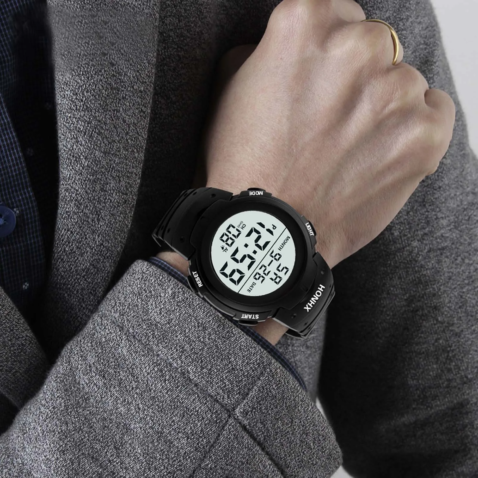 HONHX роскошный мужской цифровой светодиодный часы с датой спортивные мужские