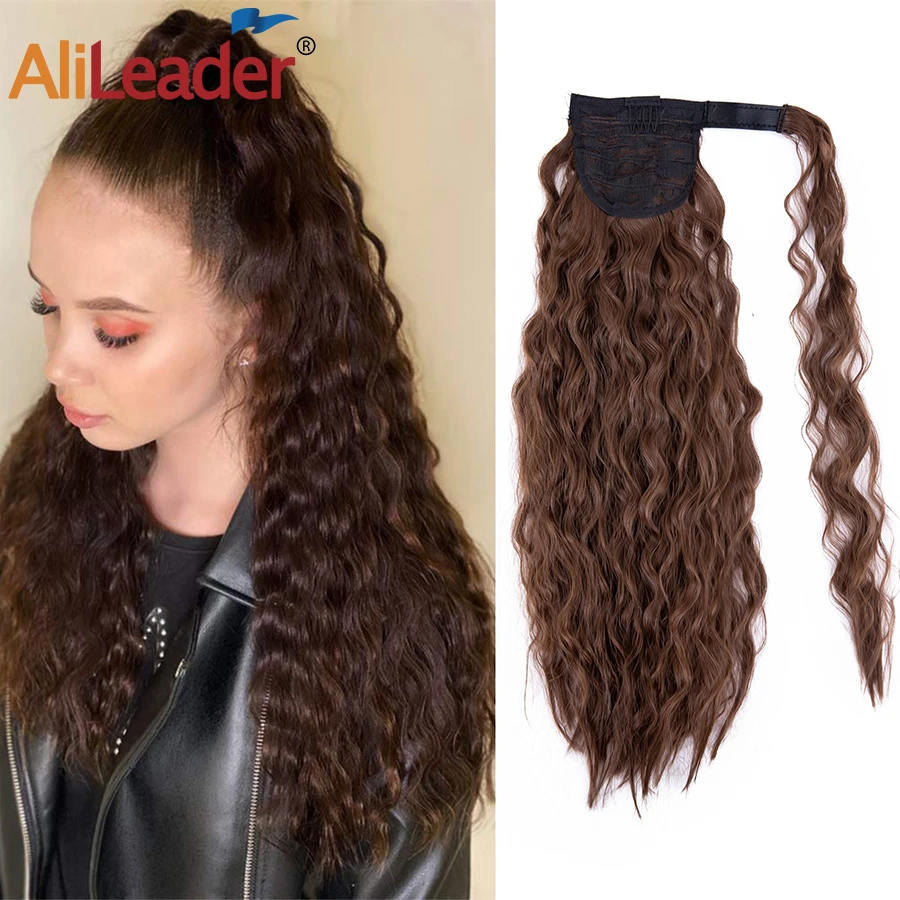 

Alileader Corn Wavy Long Ponytail 22Inch 32Color Synthetic Ponytail For Women Wrap On Clip Hair Extension Ombre Brown Blonde Red