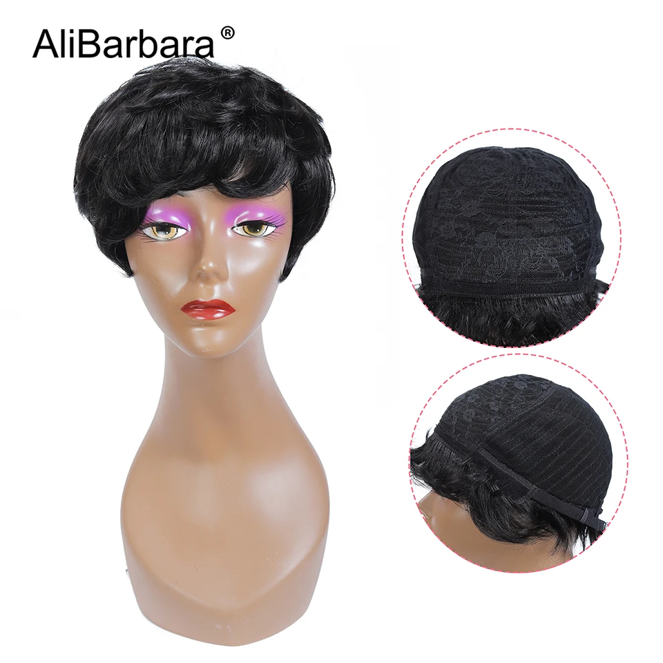 Короткие парики из человеческих волос Pixie cut для женщин красный темно-коричневый