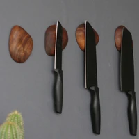 1 4pcs cobblestone wood kitchen magnetic knife holder utensil slicing chef santoku knives storage rack magnet knife stand block
