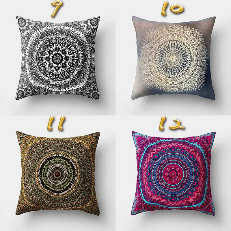 Цветочный узор в виде мандалы синяя наволочка для диванной подушки из полиэстера