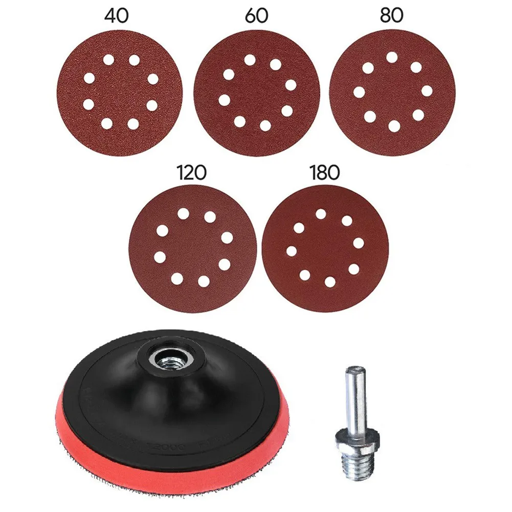 

5" 125mm Sander Sandpaper Sanding 8 Hole 40/60/80/120/180 Grit With Sanding Pad Sandpapers