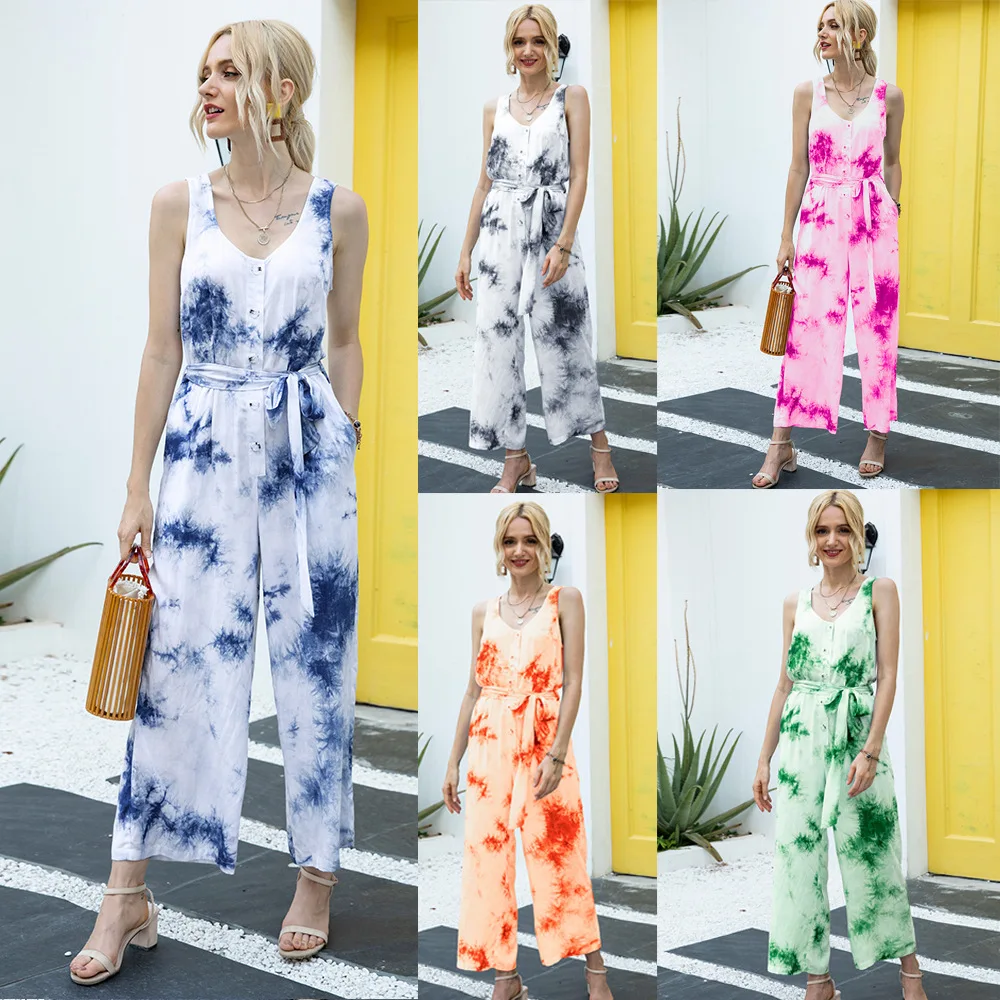 

Summer tie-dye women's jumpsuit casual waist waist jumpsuit women