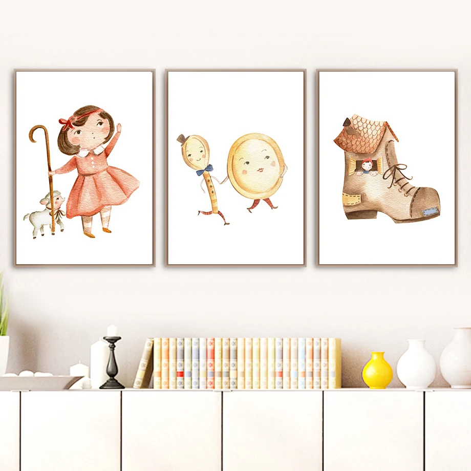 Девушка обувь &quotУточка&quot часы грузовик мультфильм Wall Art Холст Картина Nordic