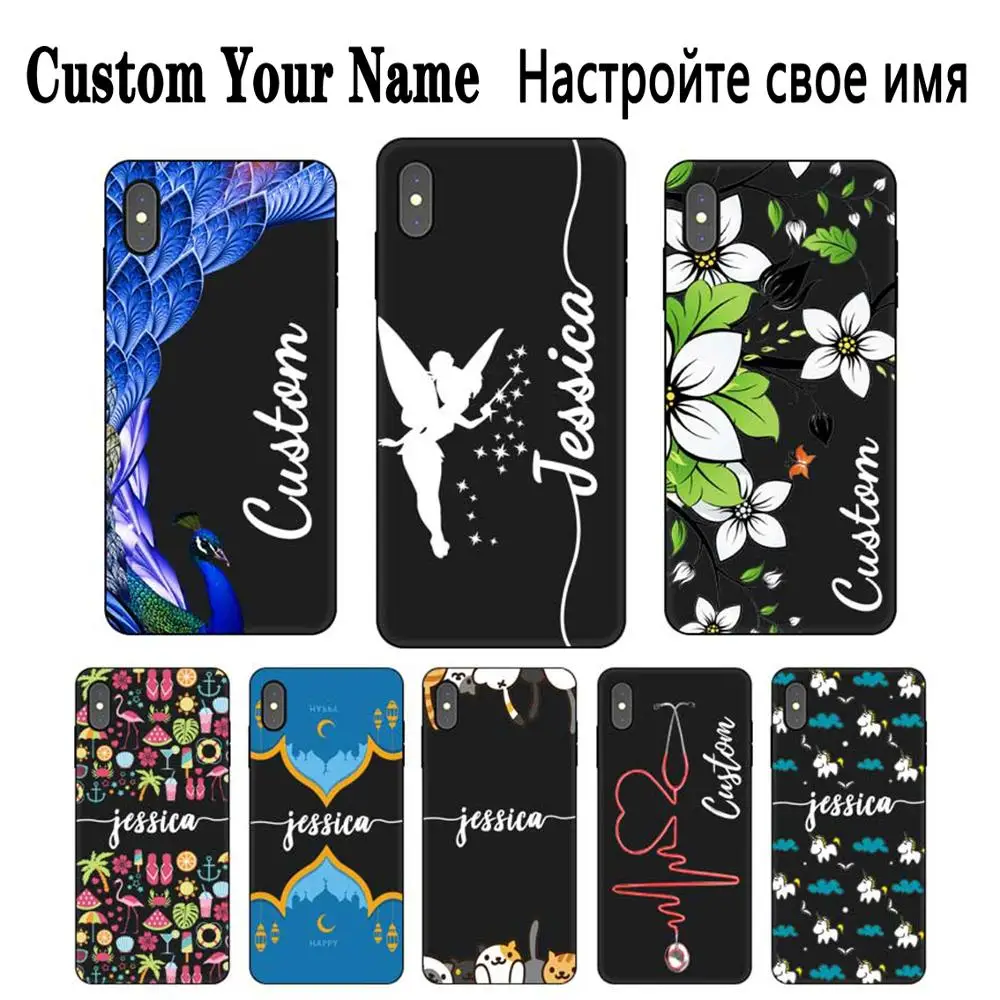 Павлин Ангел на заказ DIY Имя текст черный Мягкий ТПУ силиконовый чехол для