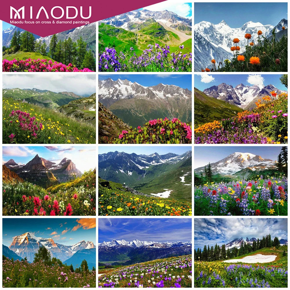 

Miaodu Diamond Painting Kits Mountain Rhinestones Art Diamond Embroidery Flowers Scenery Cross Stitch Hobby Gift Home Decor