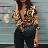 women elegant fashion shirt autumn fashion female top leopard print tied front long sleeve casual blouse tops