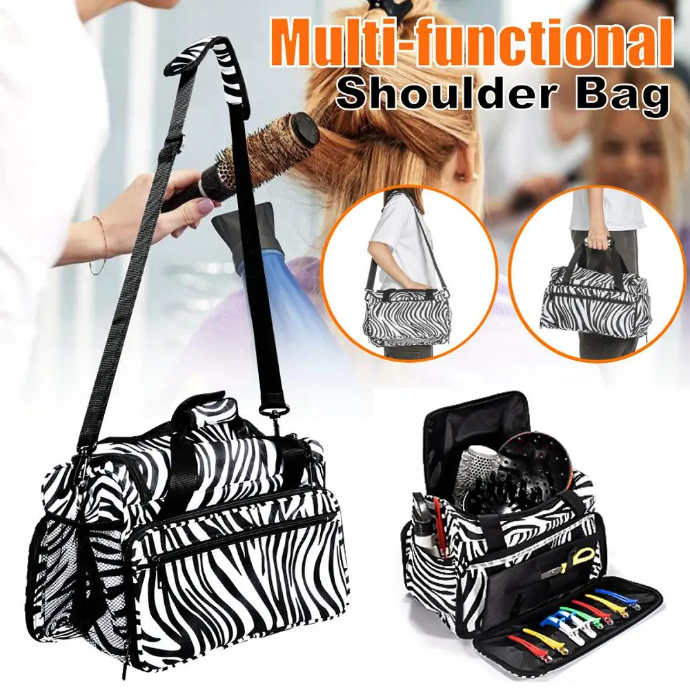 

Luckyfine Multifunctional Hairdressing Zebra Bag for Stylist Salon Hair Tools Bag Travel Carry Duffle Organizer Hand Shouder Bag