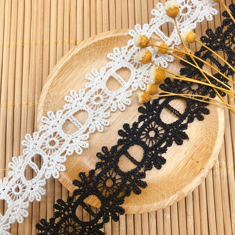 

14yards width2.2cm black white polyester embroidery lace ribbon water soluble fabric wedding dress underwer lace accessories DIY