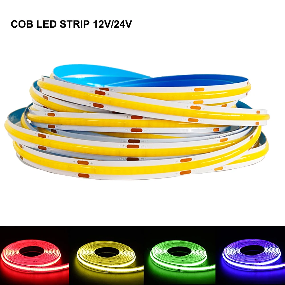 Гибкая светодиодная лента COB 12 В 24 1 м 2 3 4 5 теплый белый нейтральный RGB Диммируемый