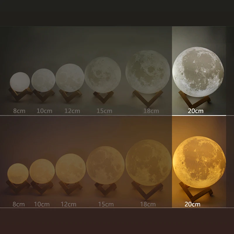 200mm 7.9inch Ночник, лунный светильник, сенсорный выключатель, светодиодный, 3D принт, перезаряжаемый, Рождественский светильник s, наружные рождественские украшения для дома Kerst - Испускаемый цвет: 200mm 7.9inch