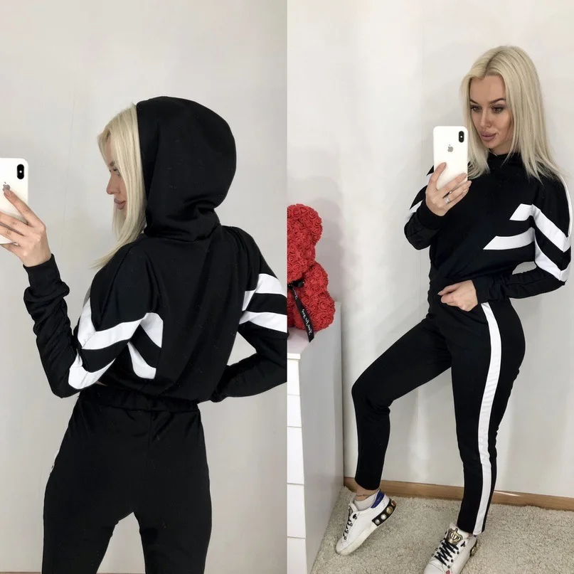 Женский спортивный костюм Harajuku зимний комплект из 2 предметов толстовка с