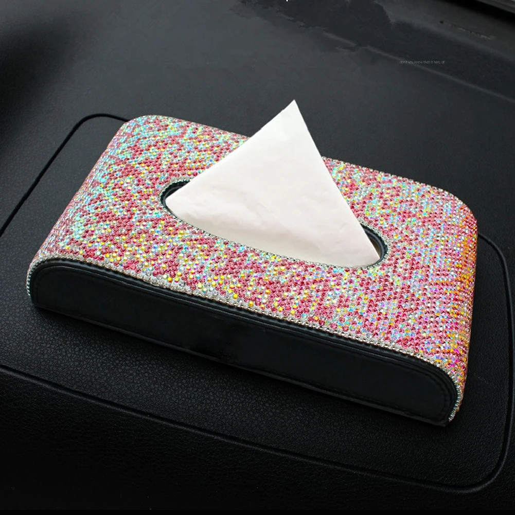 Блестящие розовые кристаллы Автомобильная ТКАННАЯ коробка высокого класса Для