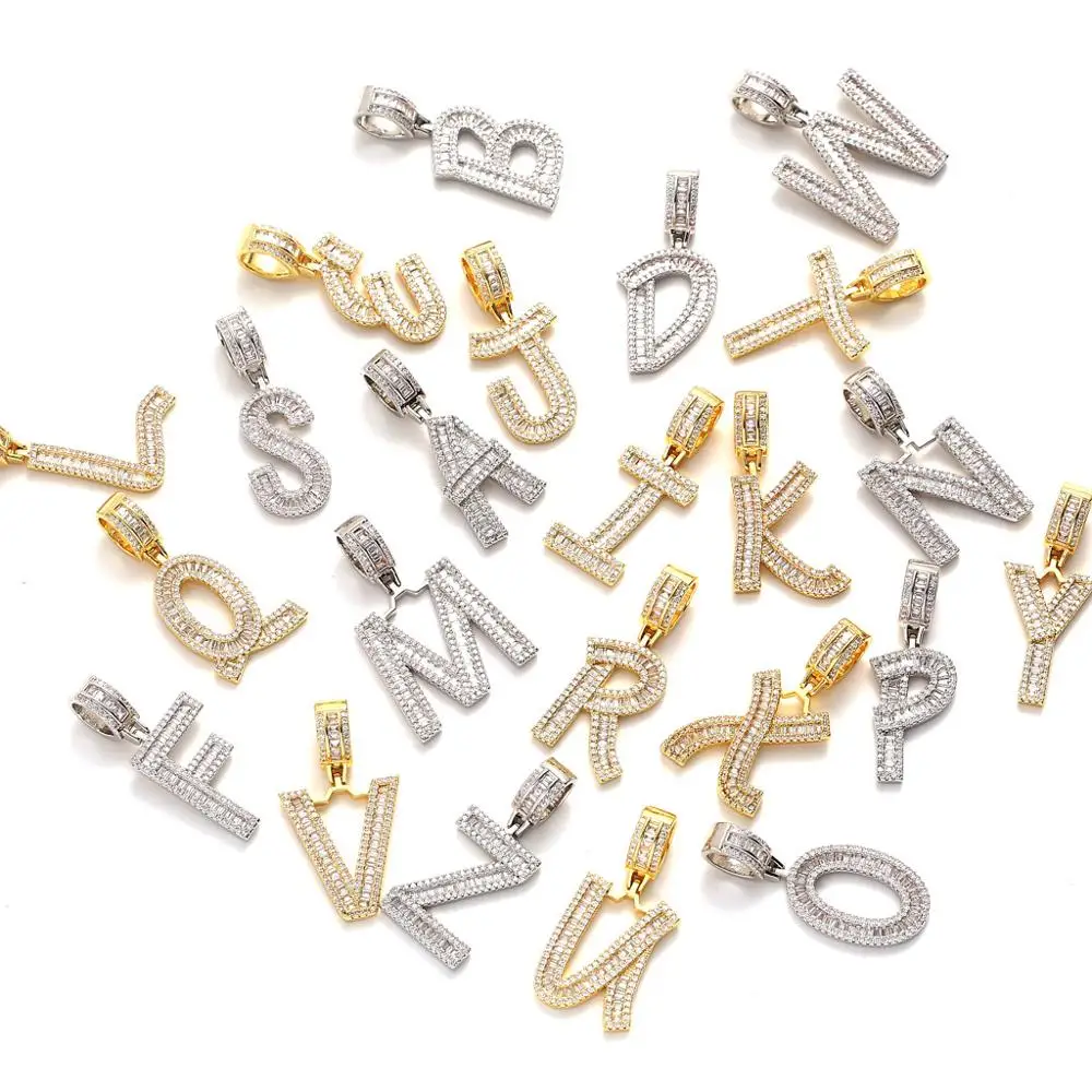 

Custom Name Words Baguette Letters Pendant Gold silver Color Charm AAAA Zirconia Men's Hip Hop Necklace Chain Rock Jewelry