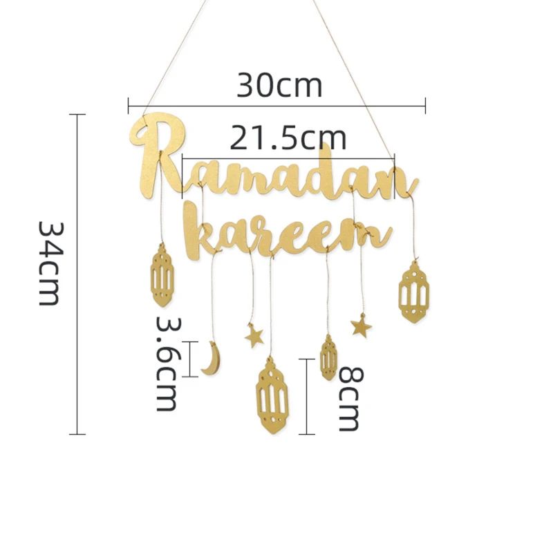 

2021 Ramadan Kareen Decor Moon And Star Alphabet Pendant Wooden Craft For Home Door Hanging Decor
