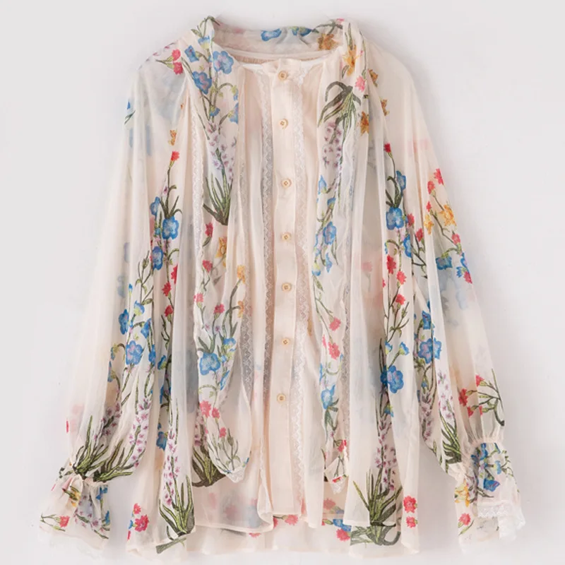 Fashion women's brand new high quality loose Shirts+floral print skirts two piece set 2019 Autumn women skirt suit B014 |
