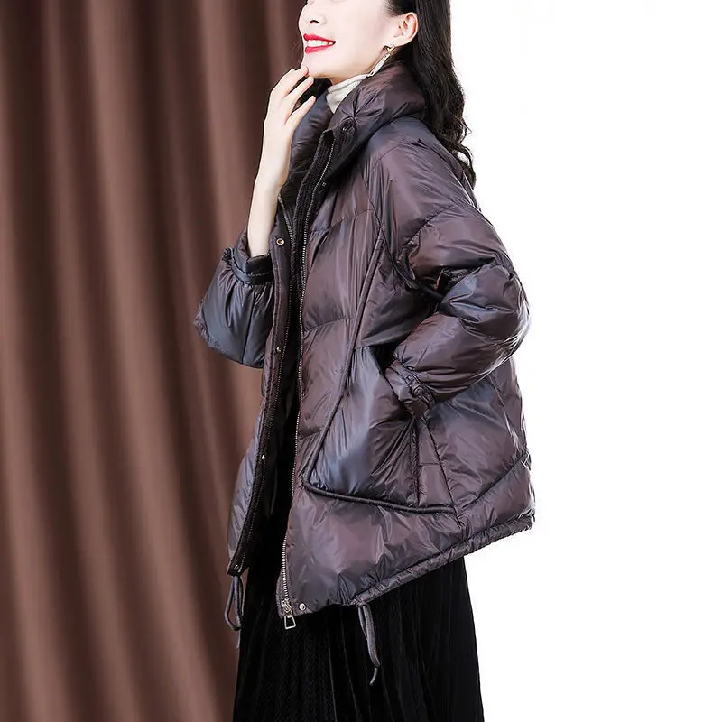 

Imitation Down Jacket Women 's 2020 Winter New Korean Style Short- Height Mid - Length Fashion Western Style Long Sleeve Thin Co
