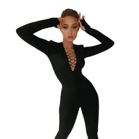 2021 womens jumpsuit long sleeved v neck sexy tight fitting hip lifting sports fitness jumpsuit outdoor