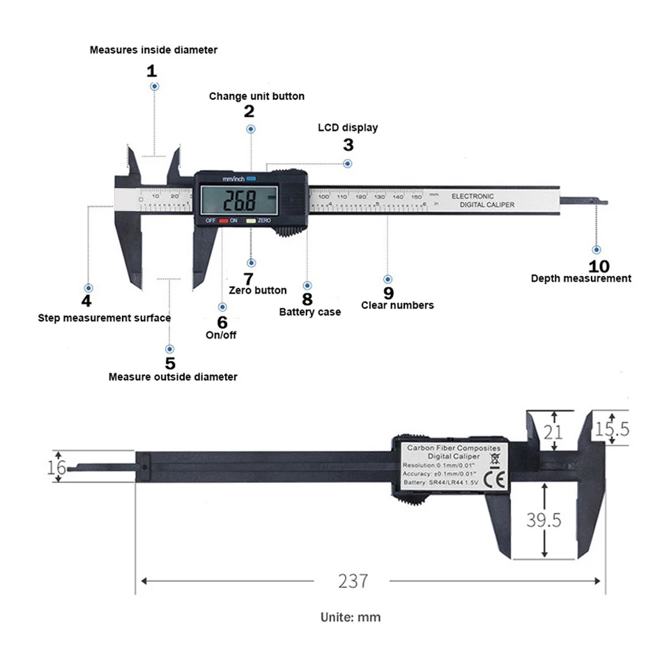 Штангенциркуль PROSTORMER Vernier 0 150 мм измерительный инструмент 6 дюймовый ЖК цифровой