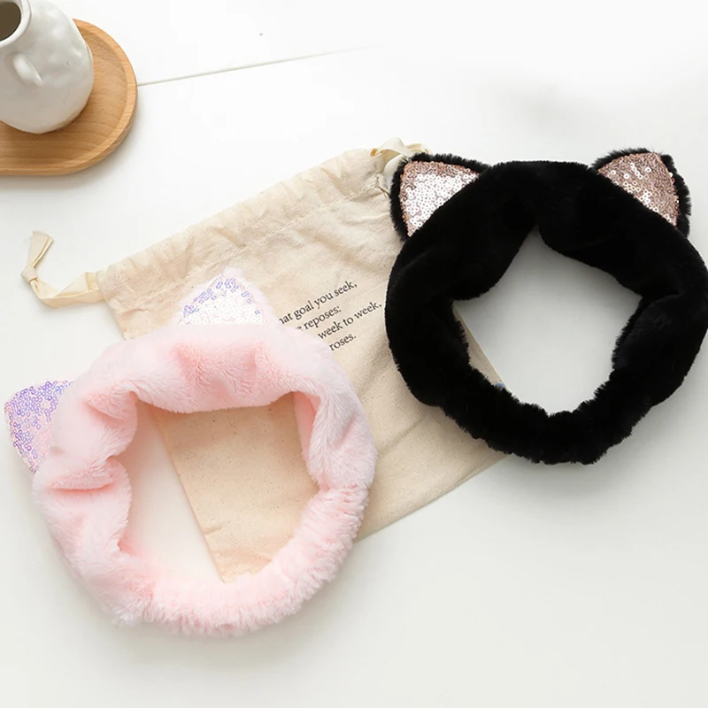 Женская повязка на голову с ушками животных розовая желтая белая Черная| |