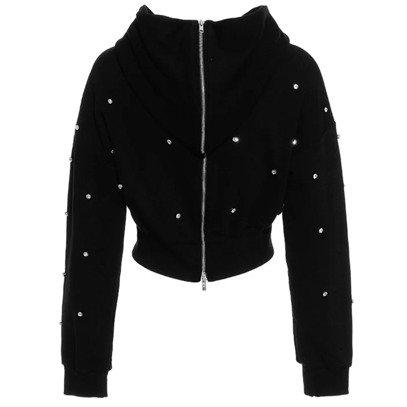 Женская двухсторонняя толстовка черная короткая дизайнерская на молнии с