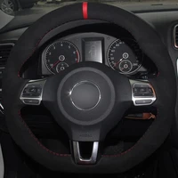 car steering wheel cover hand stitched black suede for volkswagen golf 6 gti mk6 vw polo gti scirocco r passat cc r line 2010