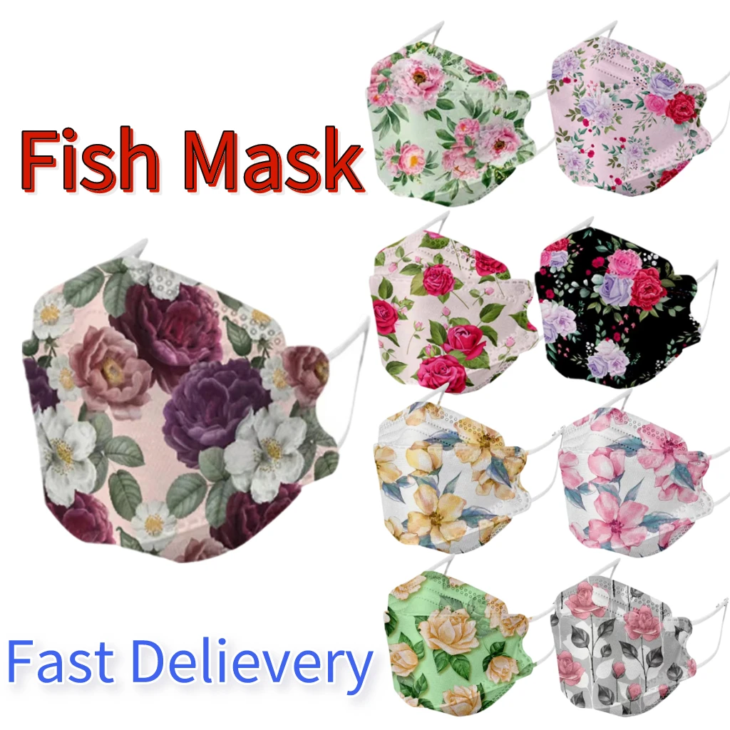 

Women 3d Fish Mask Floral Prints Masque Breathable Protective Face Mask Designer Black Masks Mondkapje Halloween Cosplay 5PCS