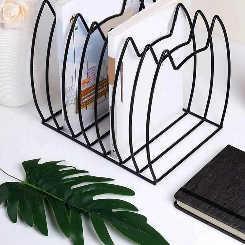 

5 Pcs Desk Organizer- Pen Organizer Storage & 1x Creative Kawaii Cat Metal Book Magazine Bookends Books Stand