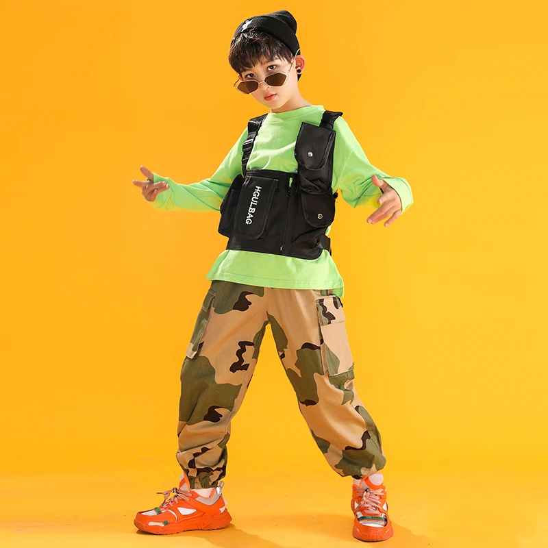 Камуфляжный костюм для танцев в стиле хип-хоп свободная куртка и штаны мальчиков