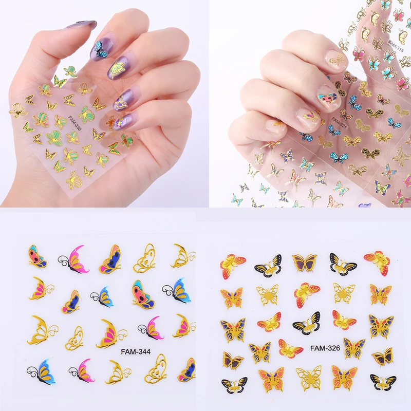 

9-40pcs Holographic Butterflies Nails Art Manicure Stickers Water Decals Spring Theme Flowers Nail Decoration Stickers for Nails