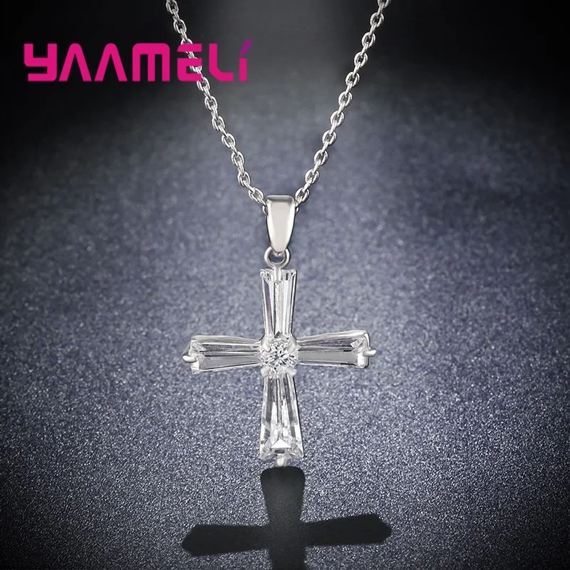 White Gold Оригинальное ожерелье из серебра S925 пробы для женщин и мужчин, блестящий кубический цирконий, проложенный крест, подвеска/цепочка, аксессуары для свадебной вечеринки - Окраска металла: White Gold