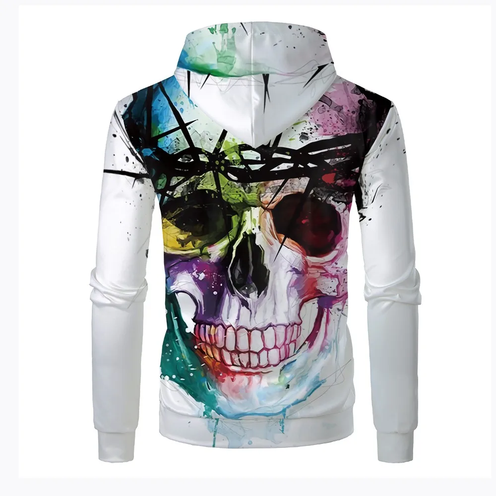 

2020 new autumn / winter 3D printing colorful skull head Hoodie long sleeve Sweatshirt Baseball Jacket punk style men's Hoodie