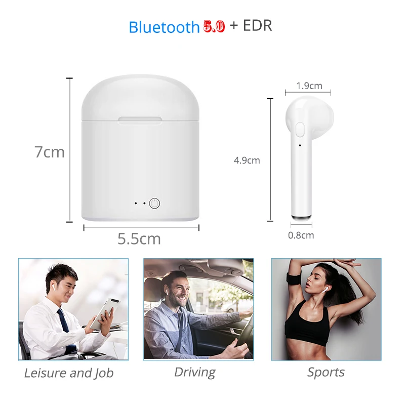 I7 TWS Bluetooth наушники с зарядным кабелем Mic Mini Twins беспроводные портативные