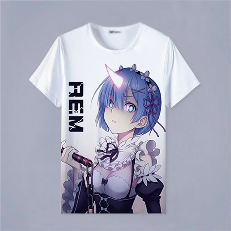 1pcs Anime Re:Life in A Different World from Zero Ram Rem Printed Unisex Short Sleeve T-shirt Cosplay Costume Women Men Gift |