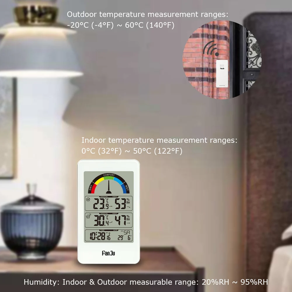 Беспроводной датчик цифровой термометр гигрометр метеостанция настенные часы