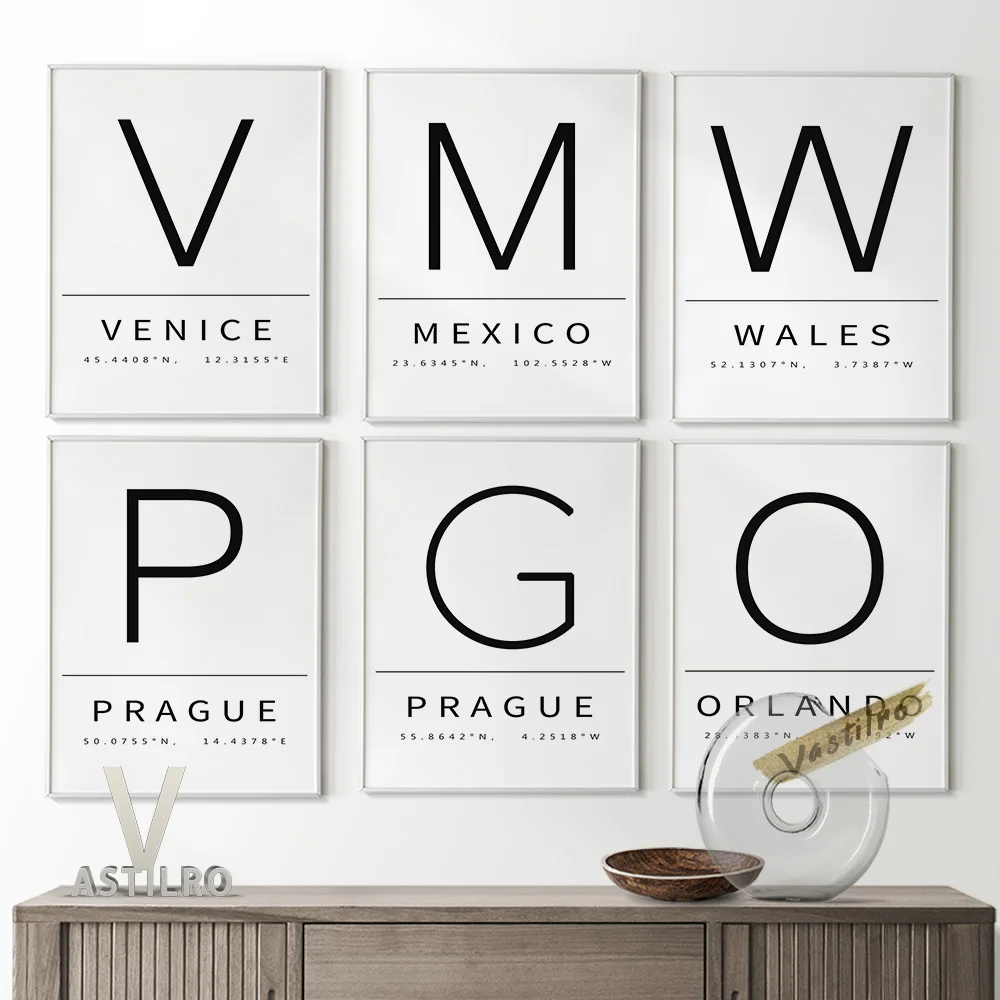 

Modern Minimalist City Name Text Typography Art Prints Poster Venice Mexico Wales Prague Orlando Wall Picture Bedroom Home Decor