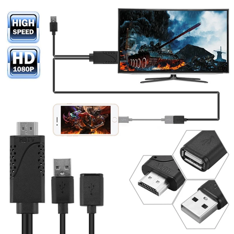 

USB Female to HDMI Male HDTV Adapter Cable for iPhone 7/7plus/6s 6 plus
