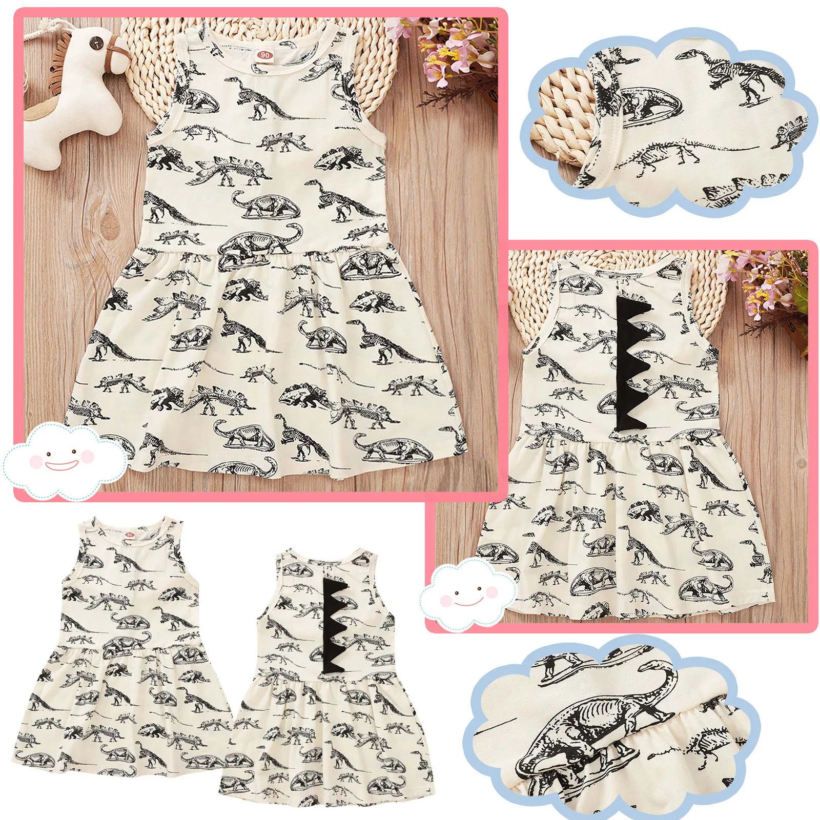 

Toddler Kids Baby Girl Dress Dinosaur Print Sleeveless Princess Dress Girl Summer 2021 деская одежда девоки деские плая