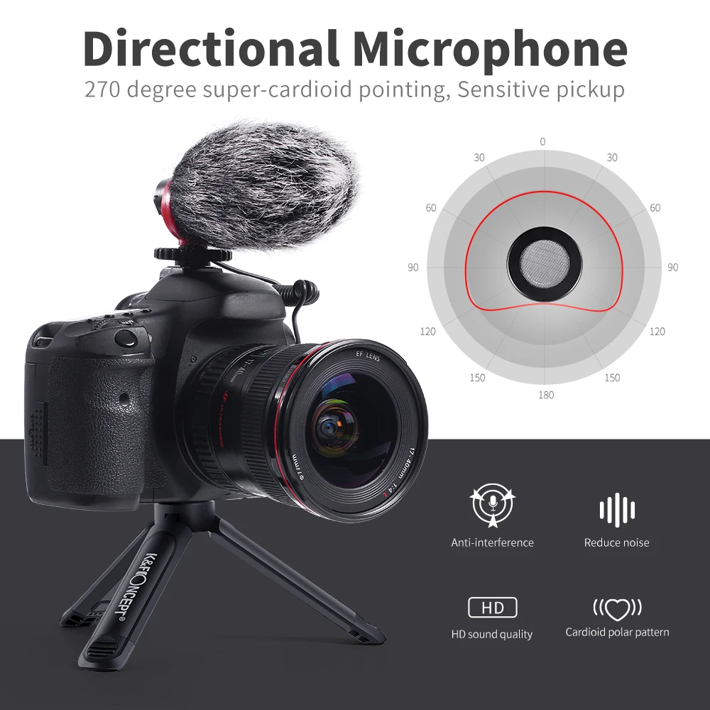 K &amp F CONCEPT Video Vlog Kit с кардиоидным микрофоном шумоподавлением держатель для