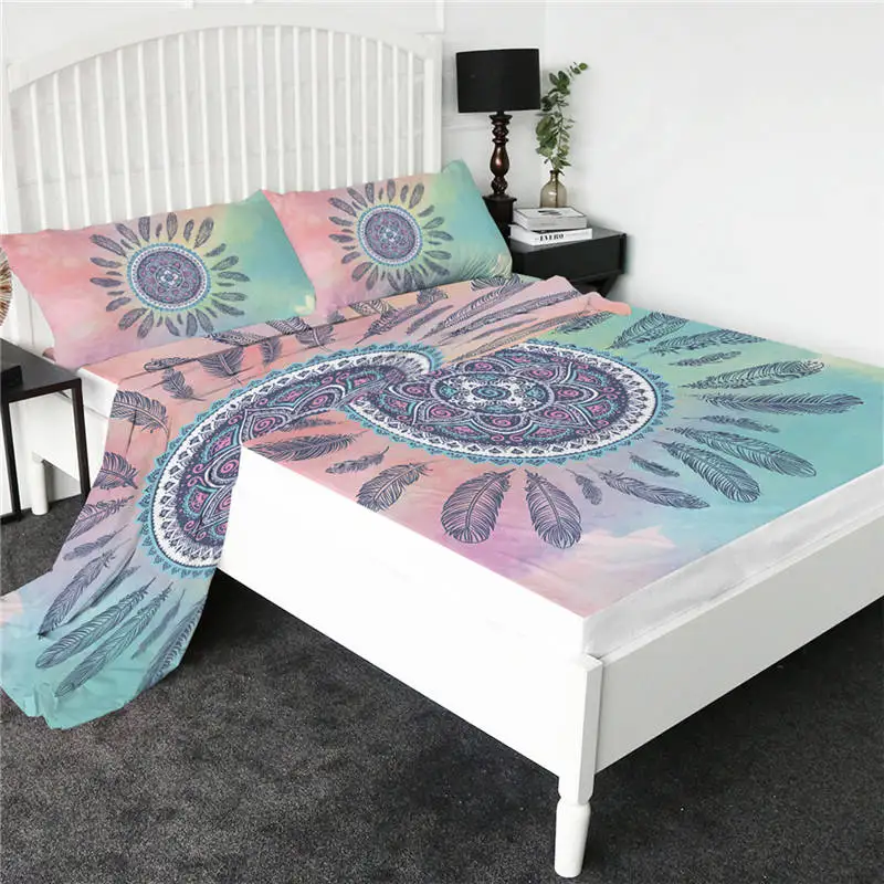 Mandala 2 BeddingOutlet простыня с мультяшными котами, цветная простыня с единорогом, плоский лист с наволочкой, постельные принадлежности, 4 шт., наматрасник - Цвет: Mandala 2