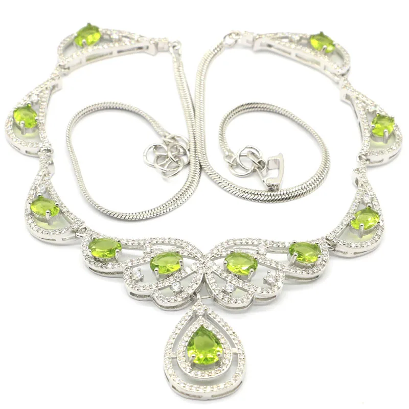 

52x43mm 2020 New Arrival 25g Created Green Peridot Bright Zircon For Women Silver Necklace 20-21inch
