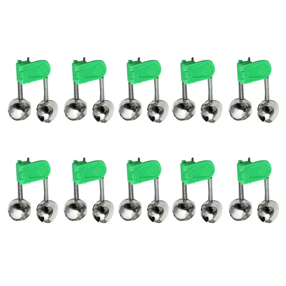 

10pcs/Lot Fishing Bite Alarms Fishing Rod Bell Rod Clamp Tip Clip Bells Ring Green ABS Fishing Accessory Outdoor Metal Bell